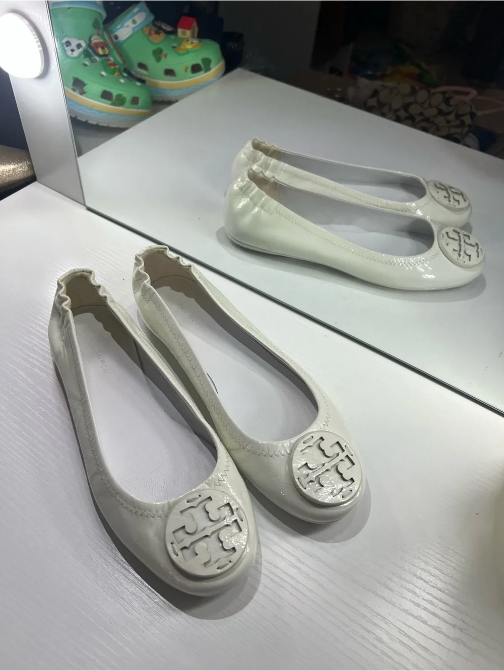 All white Tory Burch minnie flats size 6